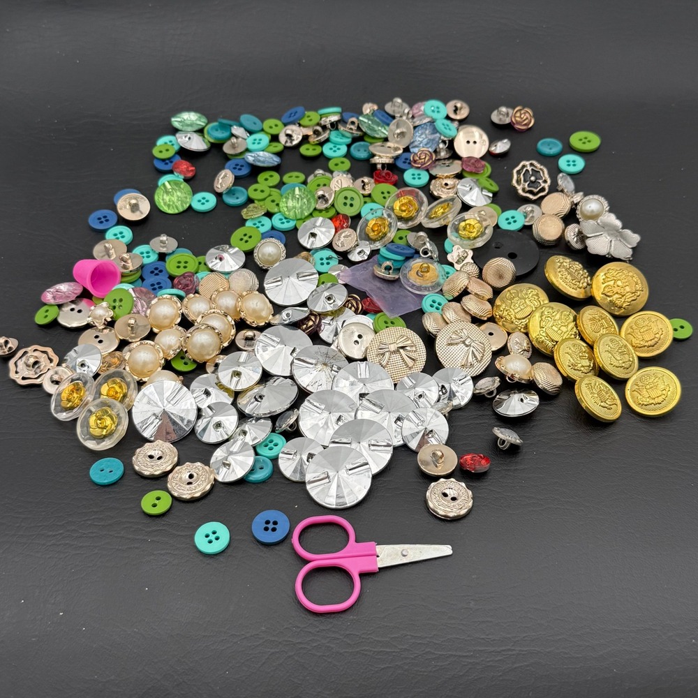 Vintage Mixed Sewing Button Lot Gold Tone Faux Pearl Craft Supplies with Box